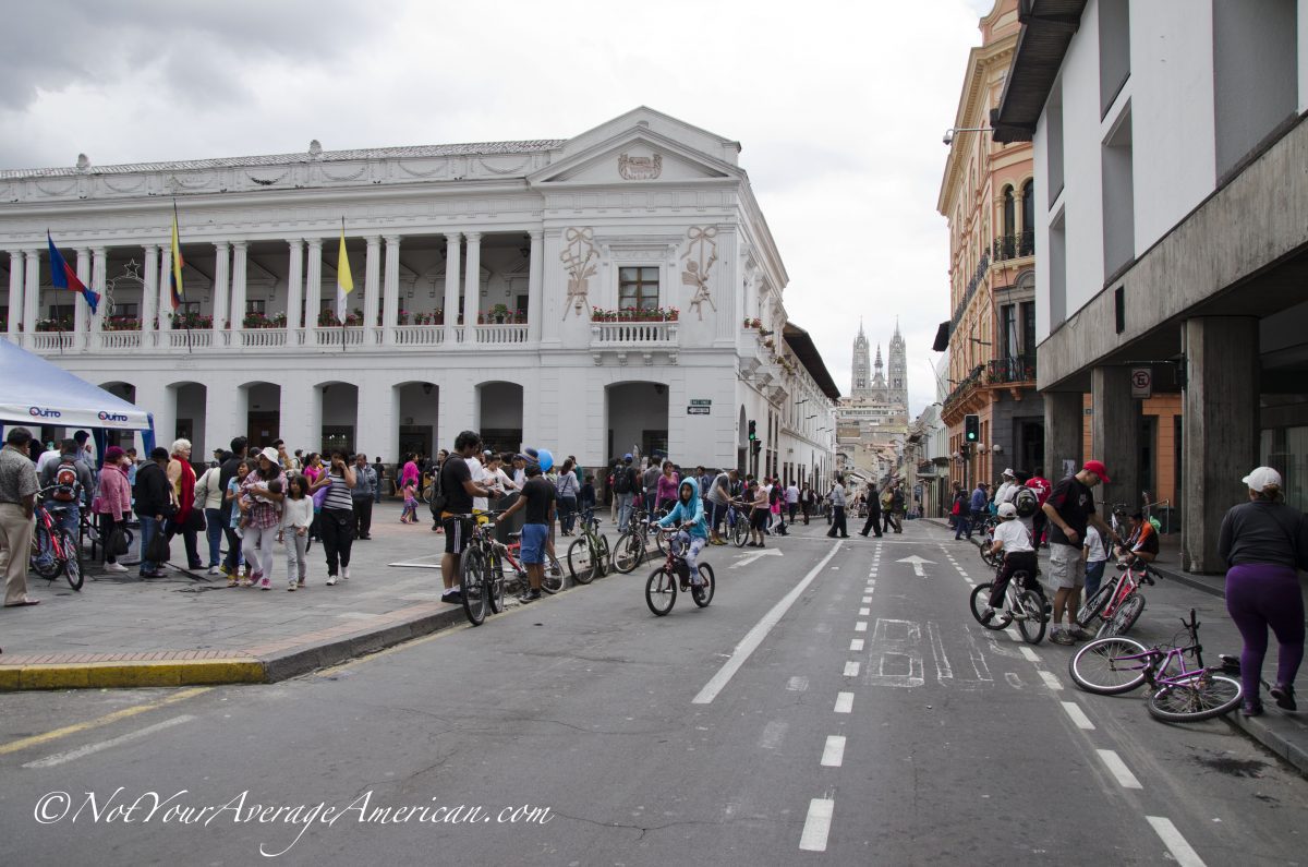 The main thoroughfare, Quito Historic Center, Ecuador The main thoroughfare, Quito Historic Center, Ecuador