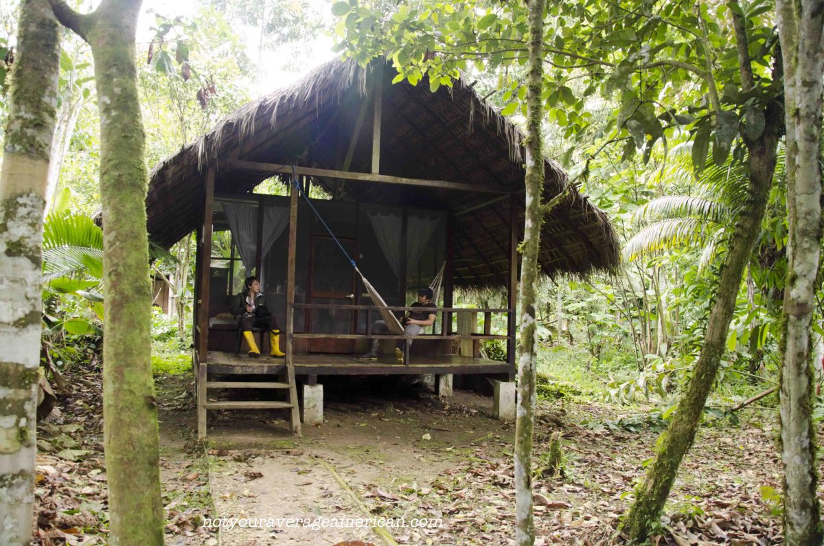 My boys sitting outside their cabin, Huaorani Lodge My boys sitting outside their cabin, Huaorani Lodge
