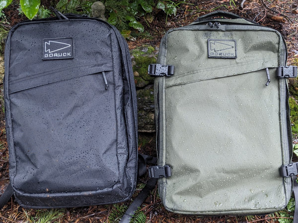 GR2 and GR3 backpacks after a couple of hours in the rain