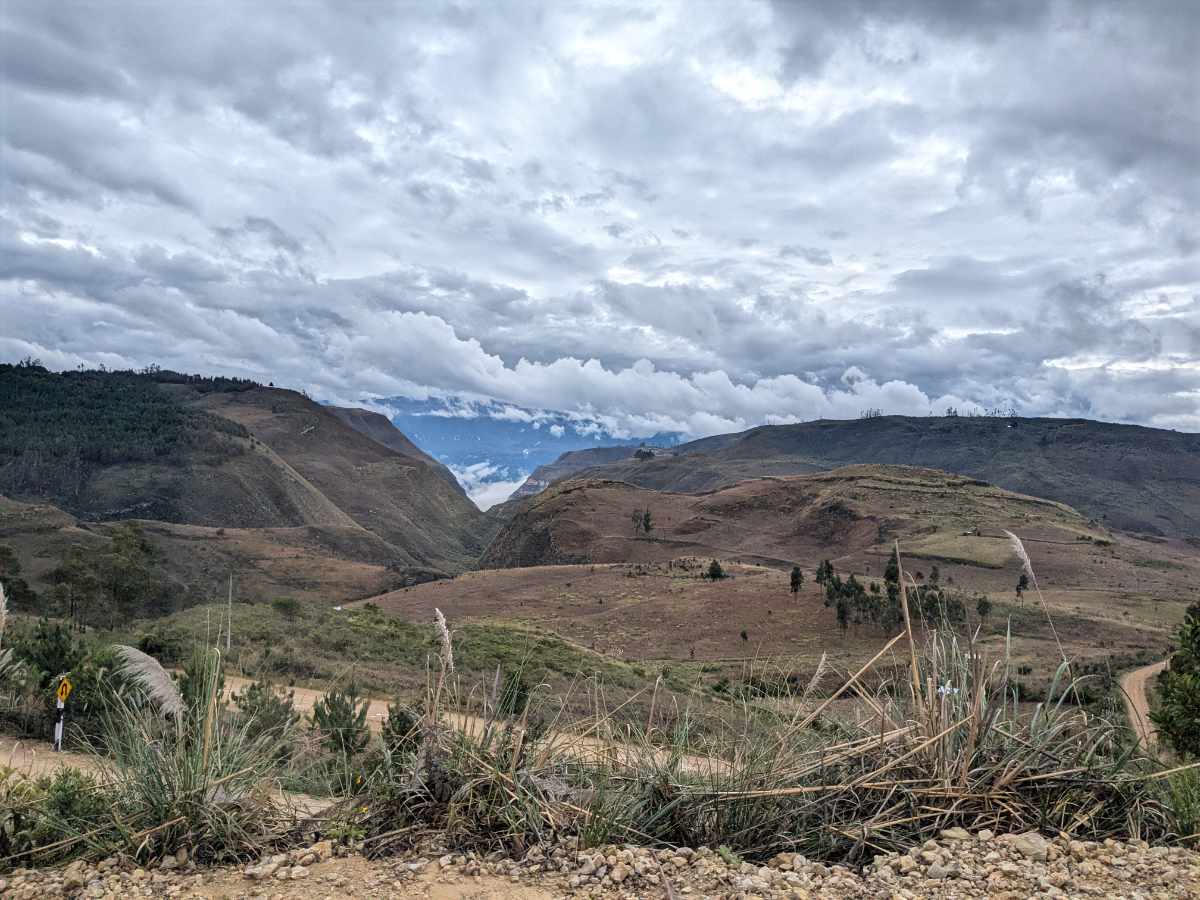 The high Andes near Cuemal, Peru flatten out into mesas and hills cut by deep ravines.